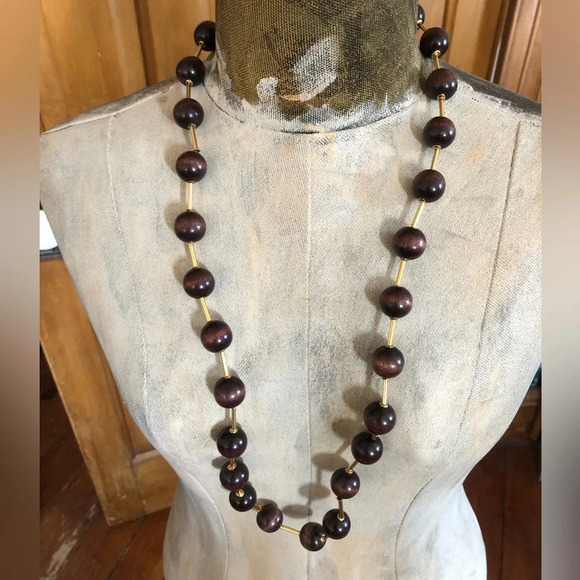 Vtg Vendome Necklace with Wooden Beads - Picture 2 of 11
